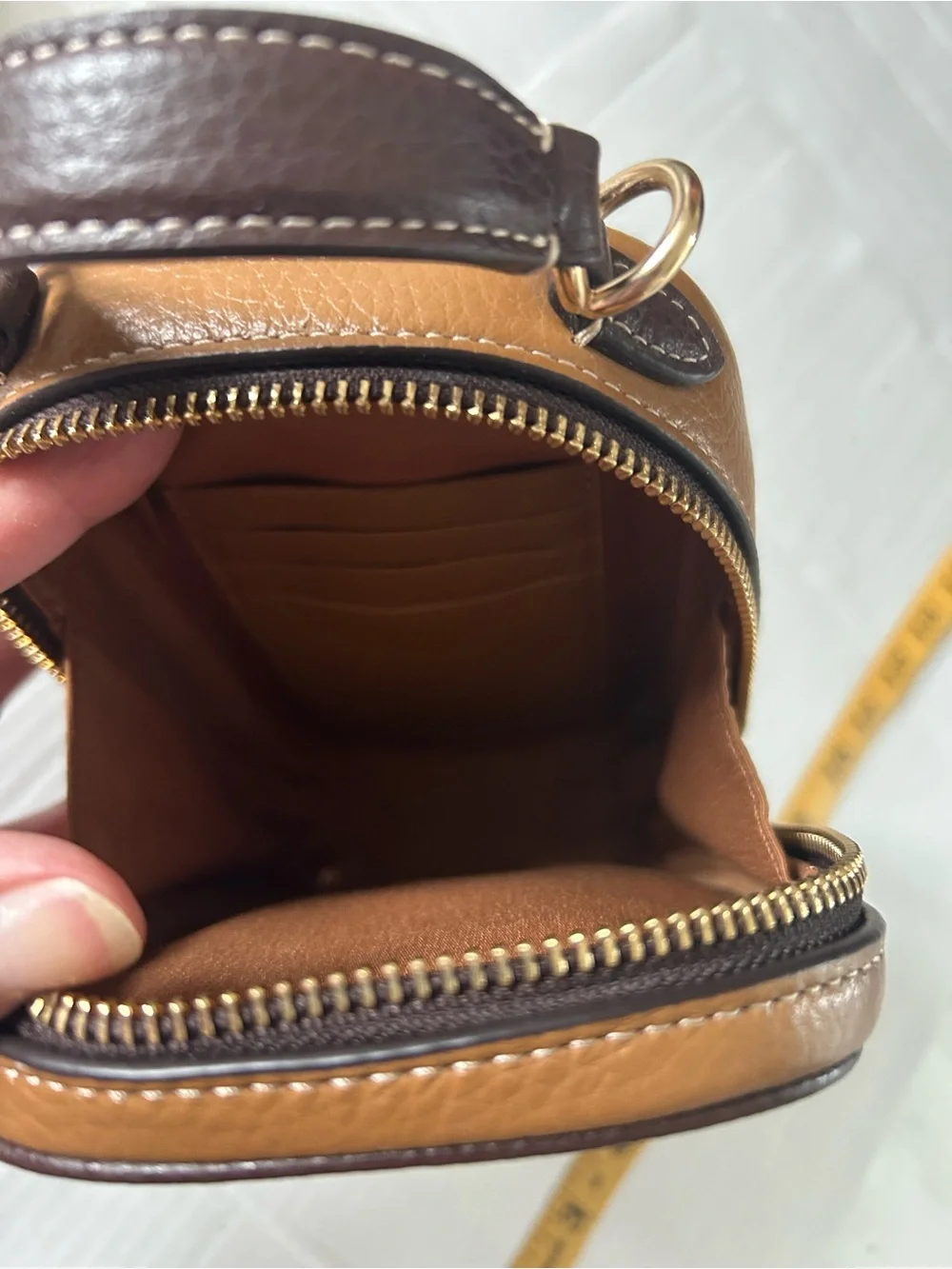 Coach Eva Phone Case in Cream Pebbled Leather with Brown Trim - Picture 9 of 9